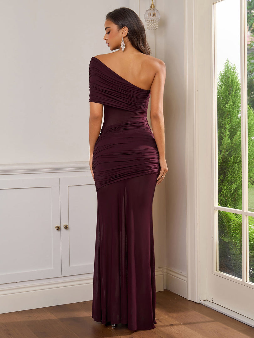One Shoulder See Through Ruched Bodycon Dress | Cocktail Dress, Homecoming Dress