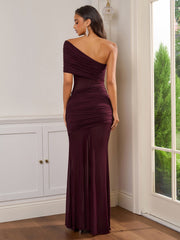 One Shoulder See Through Ruched Bodycon Dress | Formal Dress