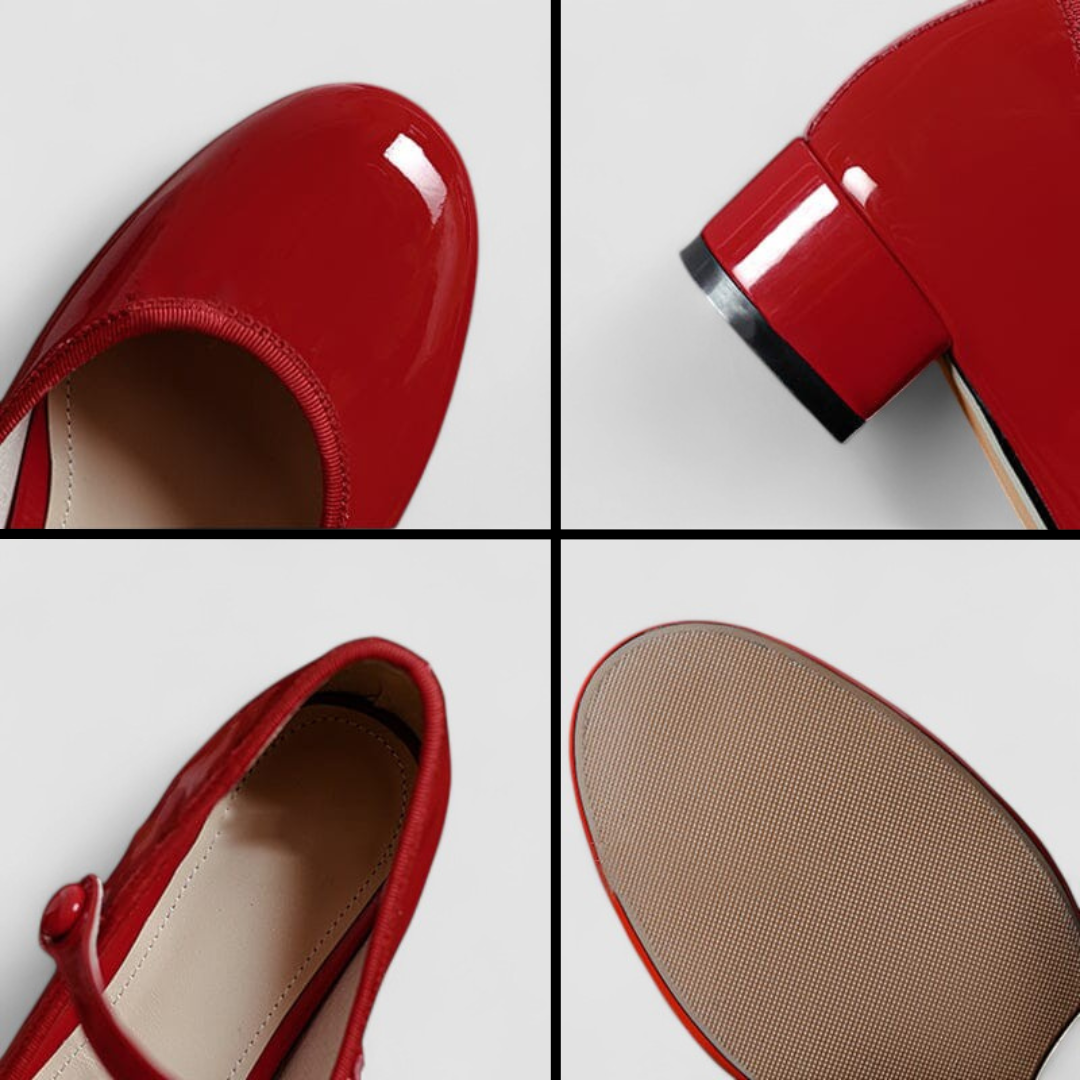 Women's Mary Jane Shoes Patent Finish Block Heel Round Toe Style