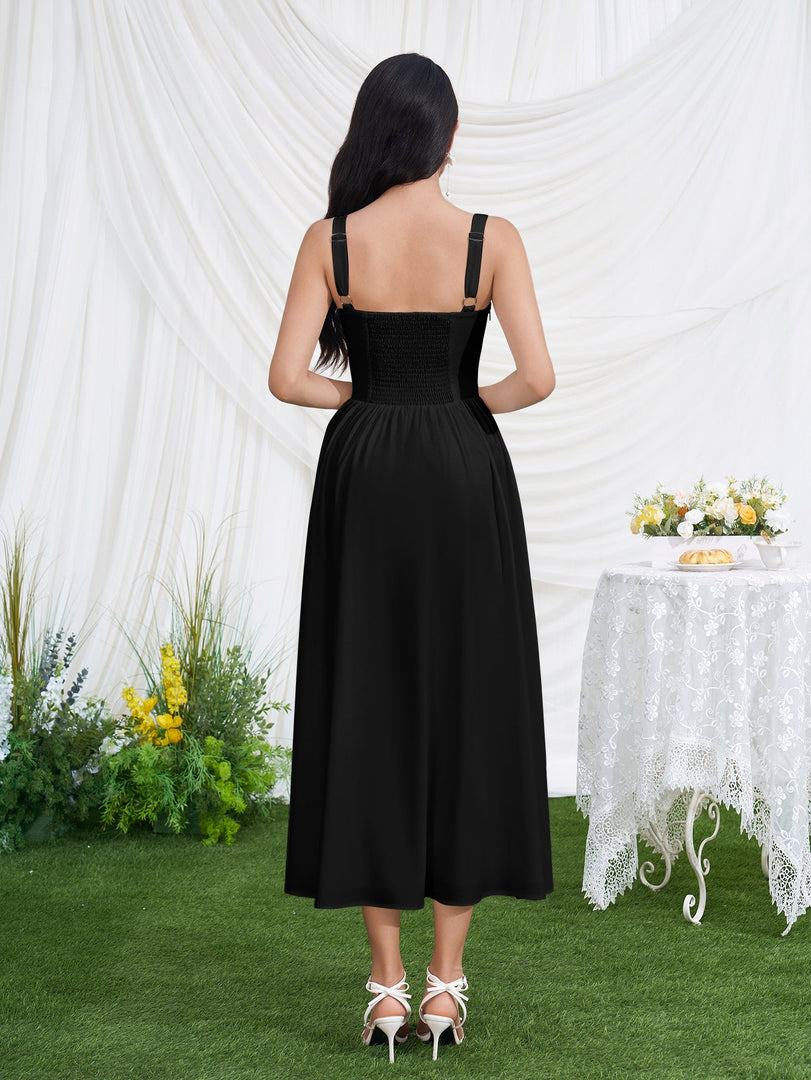Openwork Split Thigh Pocket Floral Print Dress | Wedding Guest Dress, Vacation Dress