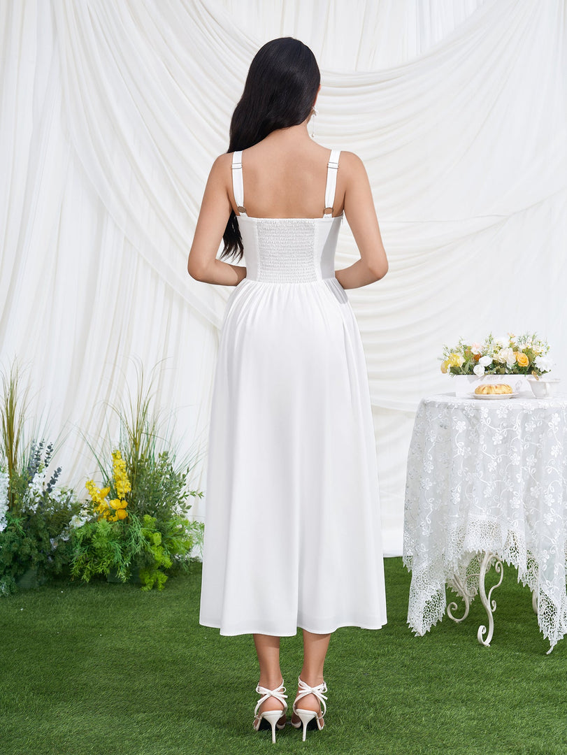 Openwork Split Thigh Pocket Floral Print Dress | Wedding Guest Dress, Vacation Dress