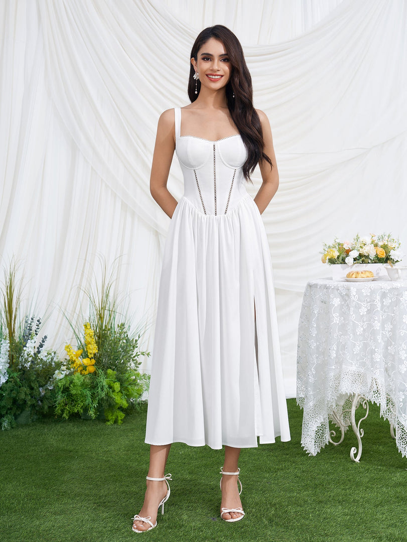 Openwork Split Thigh Pocket Floral Print Dress | Wedding Guest Dress, Vacation Dress