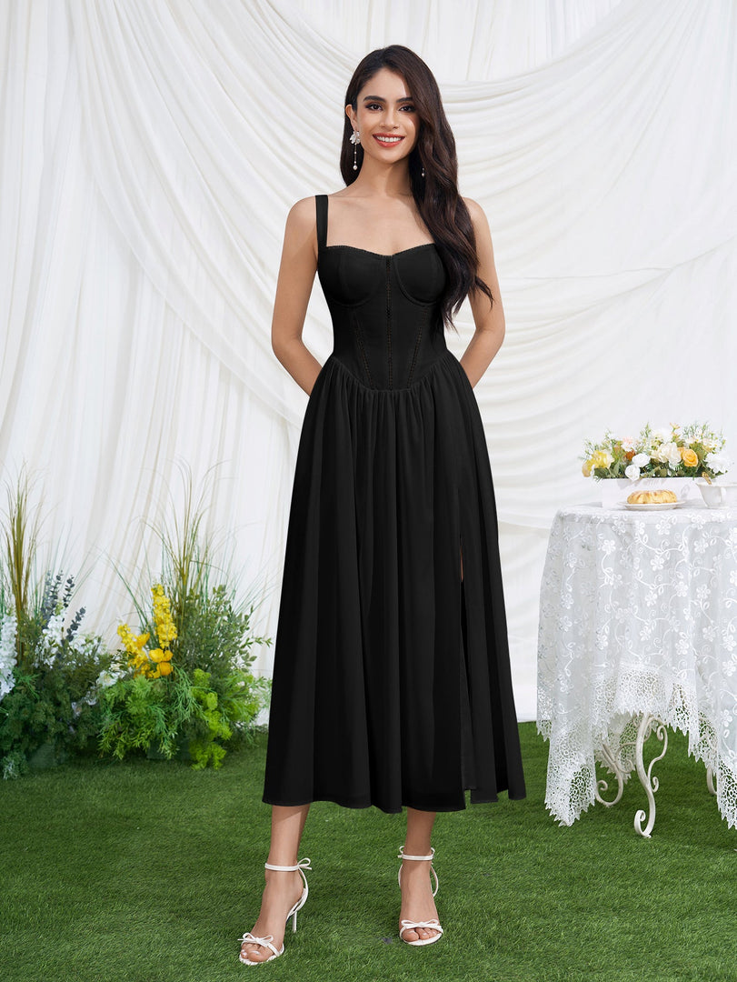 Openwork Split Thigh Pocket Floral Print Dress | Wedding Guest Dress, Vacation Dress