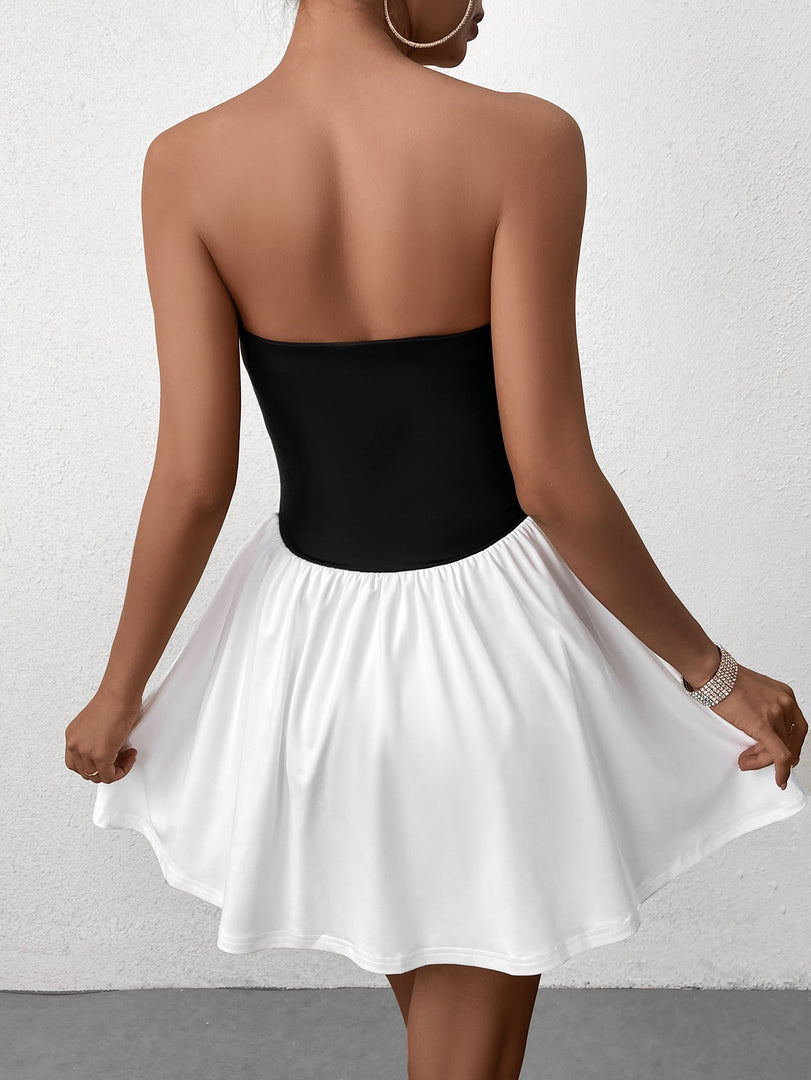 Patchwork Contrast Tube Mini Dress | Homecoming Dress