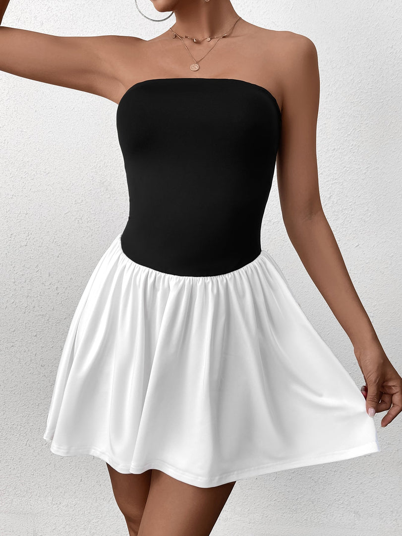 Patchwork Contrast Tube Mini Dress | Homecoming Dress