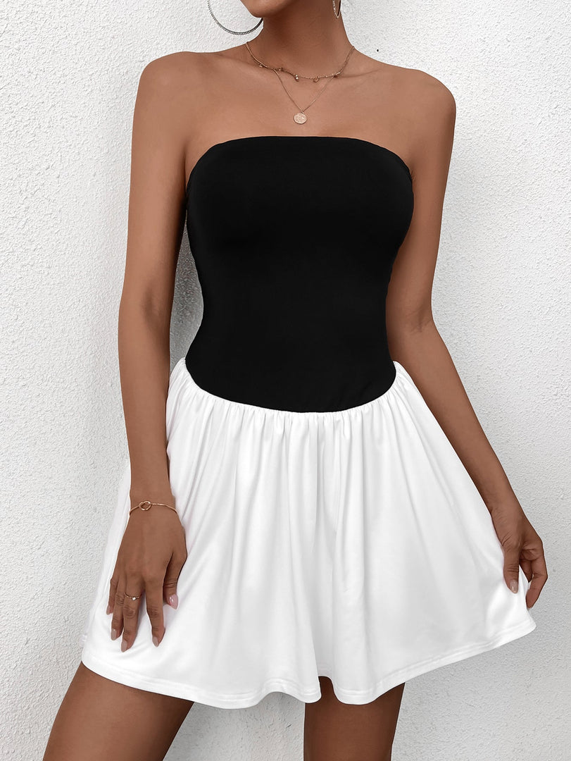 Patchwork Contrast Tube Mini Dress | Homecoming Dress