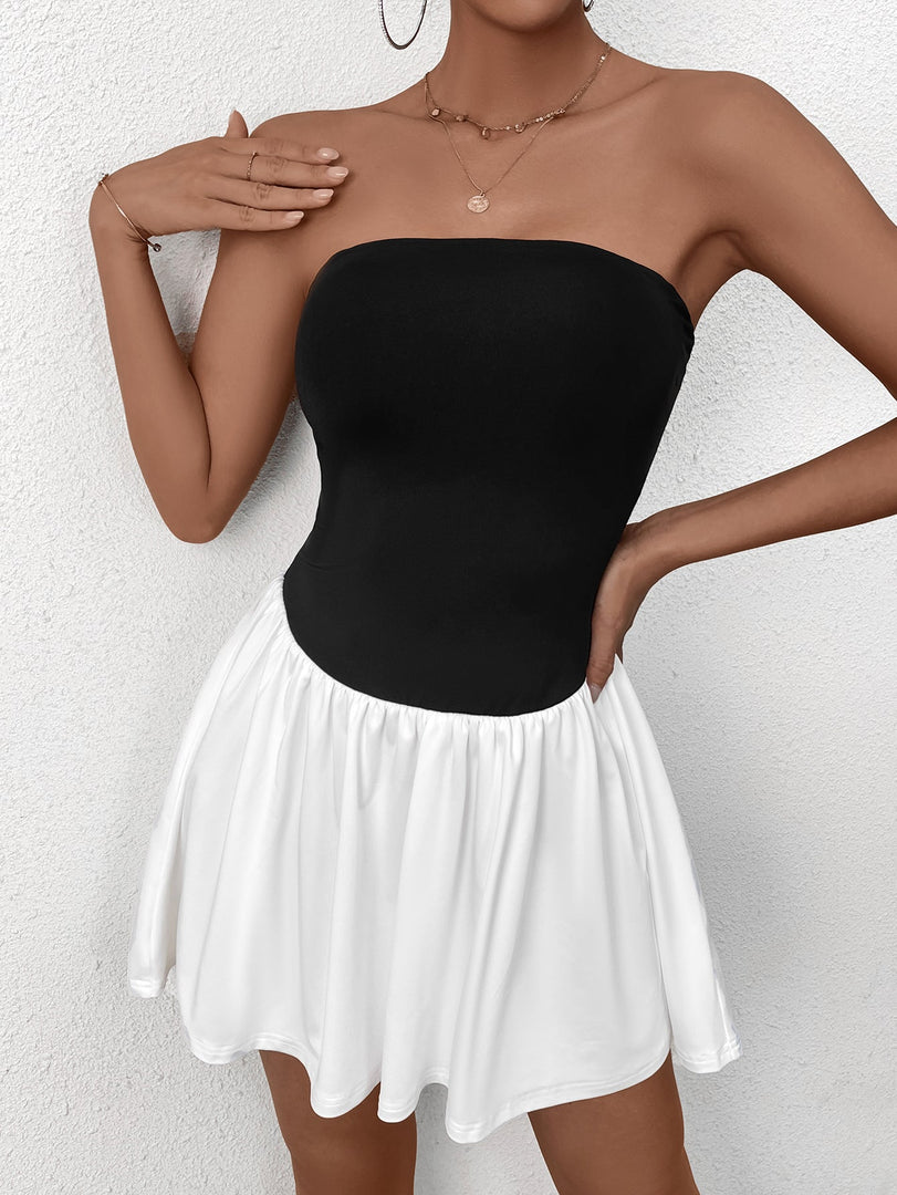 Patchwork Contrast Tube Mini Dress | Homecoming Dress