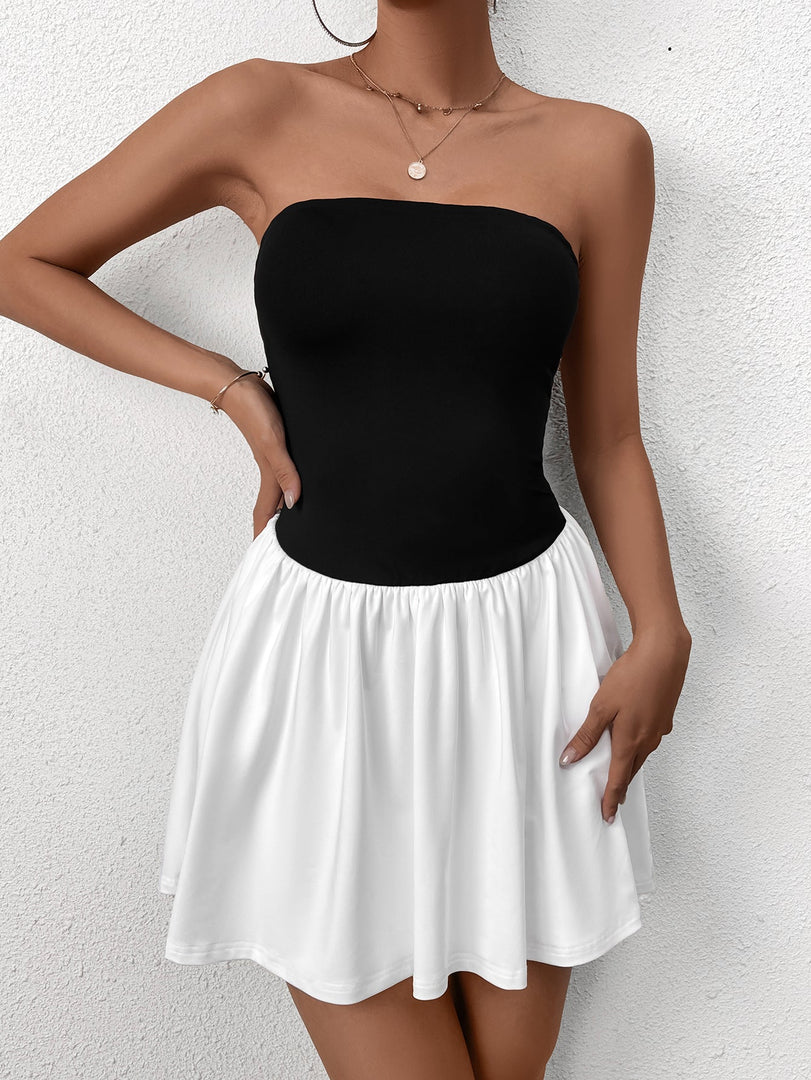 Patchwork Contrast Tube Mini Dress | Homecoming Dress