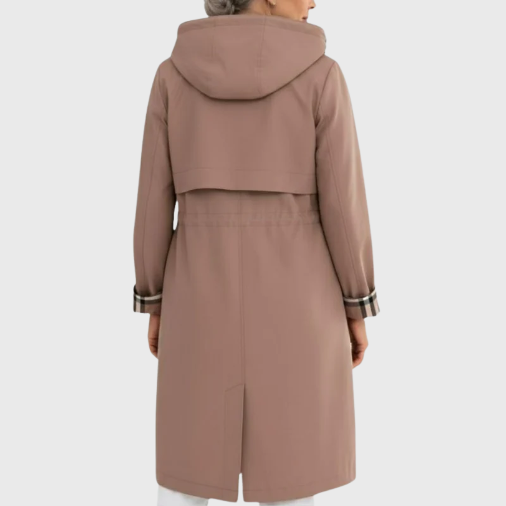 Women's Trench Coat Hooded Zip Front Drawstring Waist Longline Style