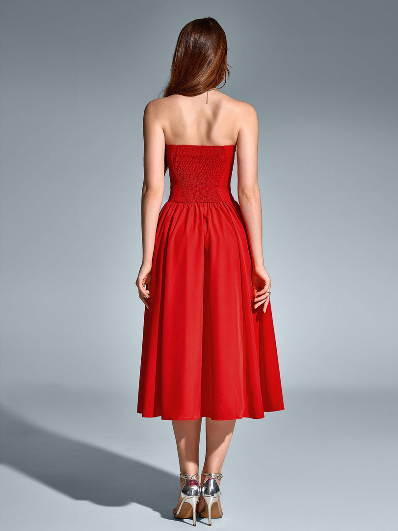 Pleat Corset Flared Hem Midi Dress | Wedding Guest Dress, Cocktail Dress