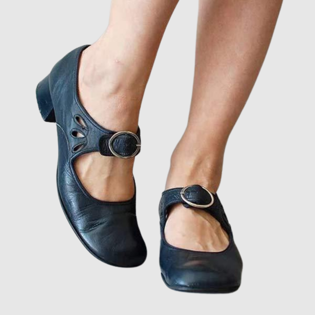 Women's Mary Jane Shoes Buckle Strap Round Toe Block Heel Style