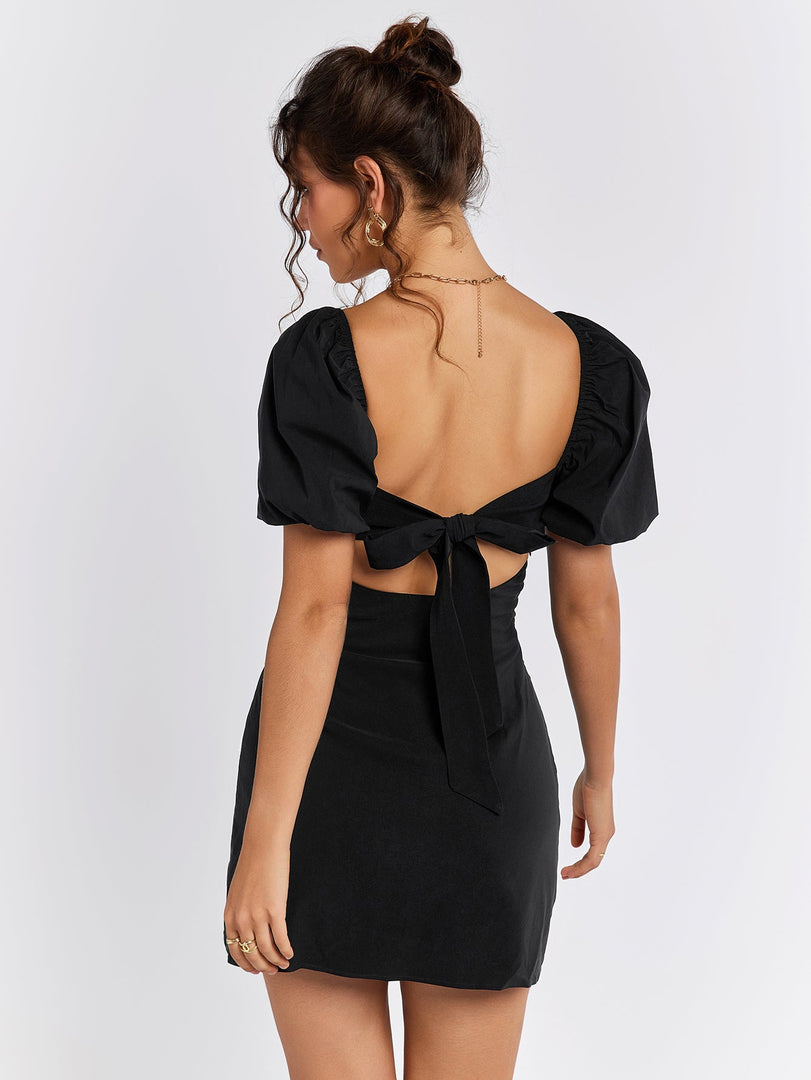 Puff Sleeve Backless Cut Out Mini Dress | Homecoming Dress, Wedding Guest Dress