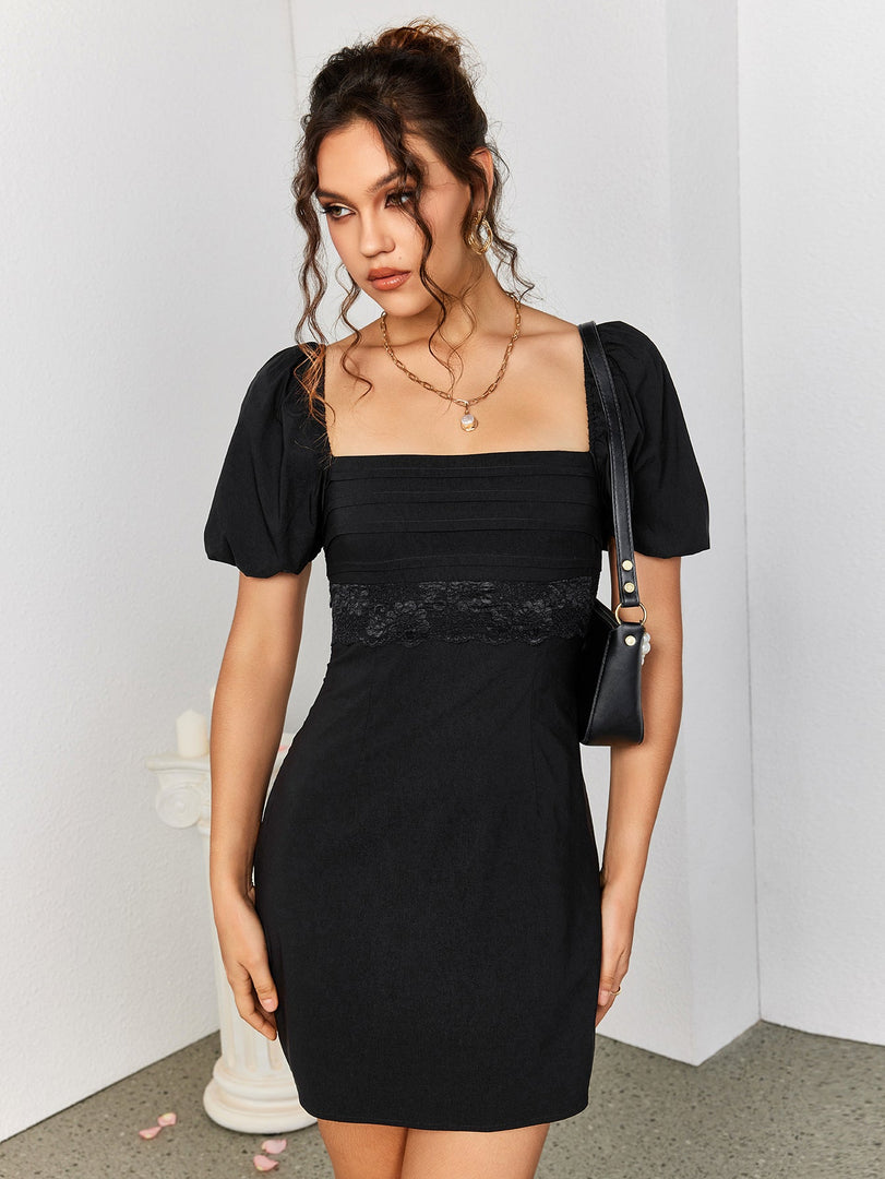 Puff Sleeve Backless Cut Out Mini Dress | Homecoming Dress, Wedding Guest Dress
