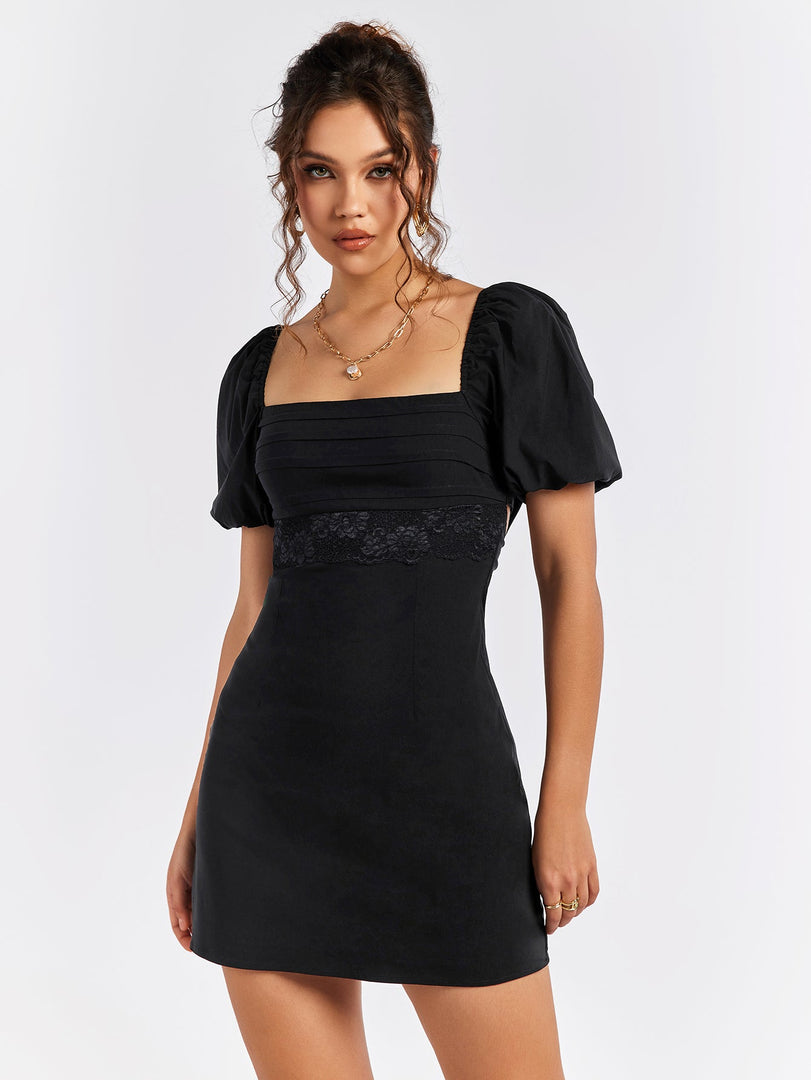 Puff Sleeve Backless Cut Out Mini Dress | Homecoming Dress, Wedding Guest Dress