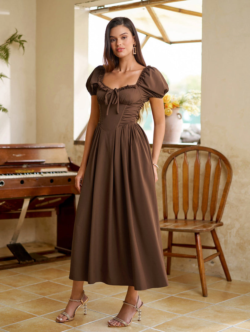 brown midi dress wedding guest The Most Stylish Dresses For Spring Mother of the bride or groom attire Brown Wedding Guest Dresses |