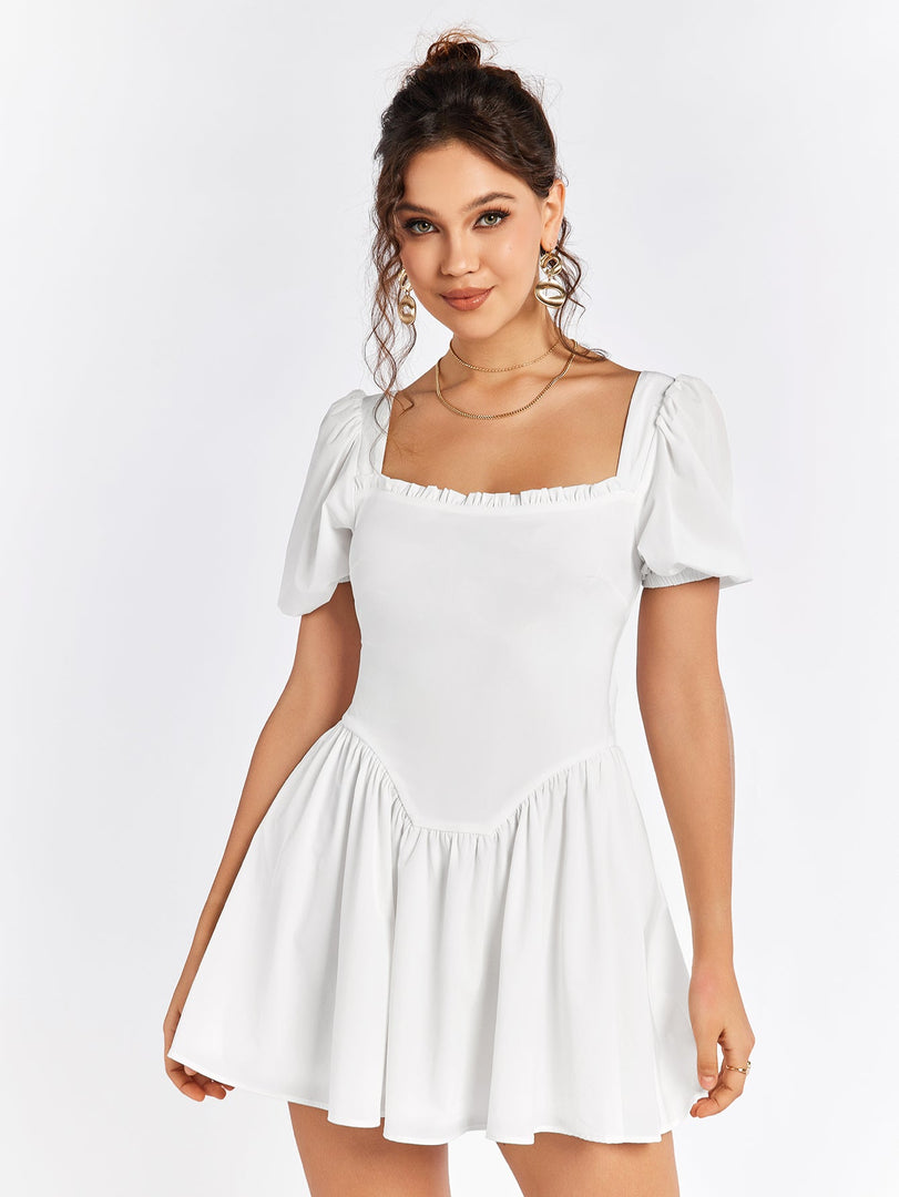 Puff Sleeve Zipper Back Mini Dress | Homecoming Dress, Wedding Guest Dress