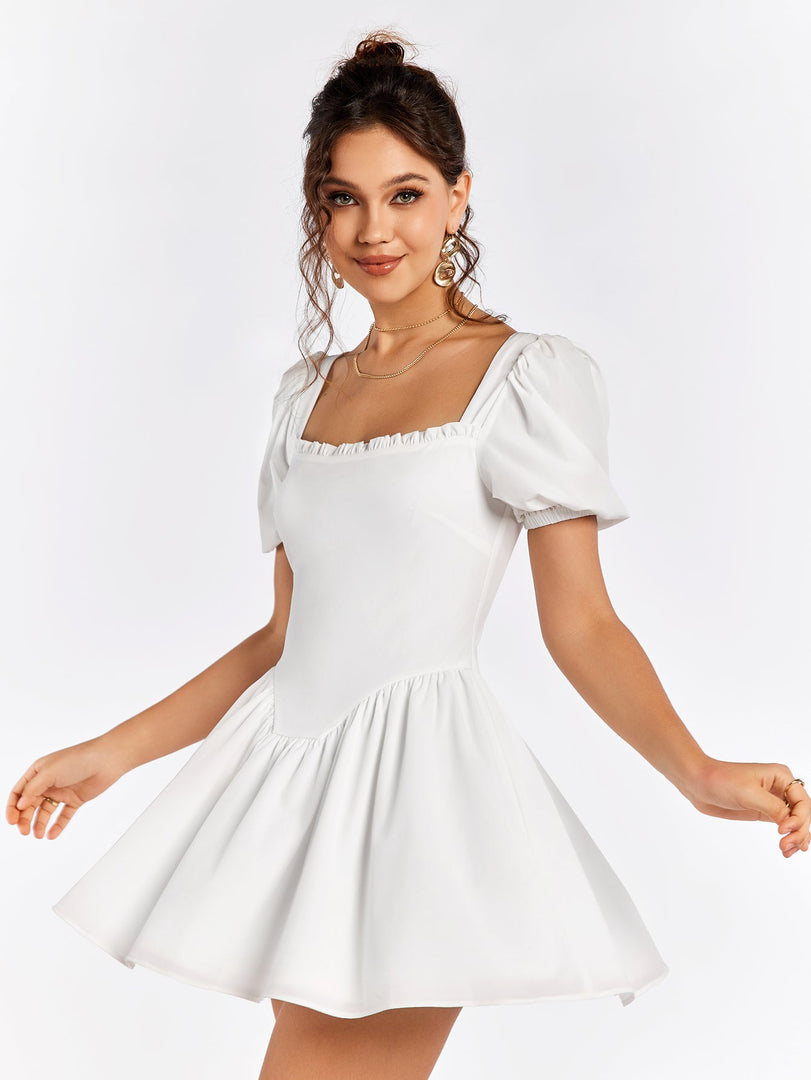 Puff Sleeve Zipper Back Mini Dress | Homecoming Dress, Wedding Guest Dress