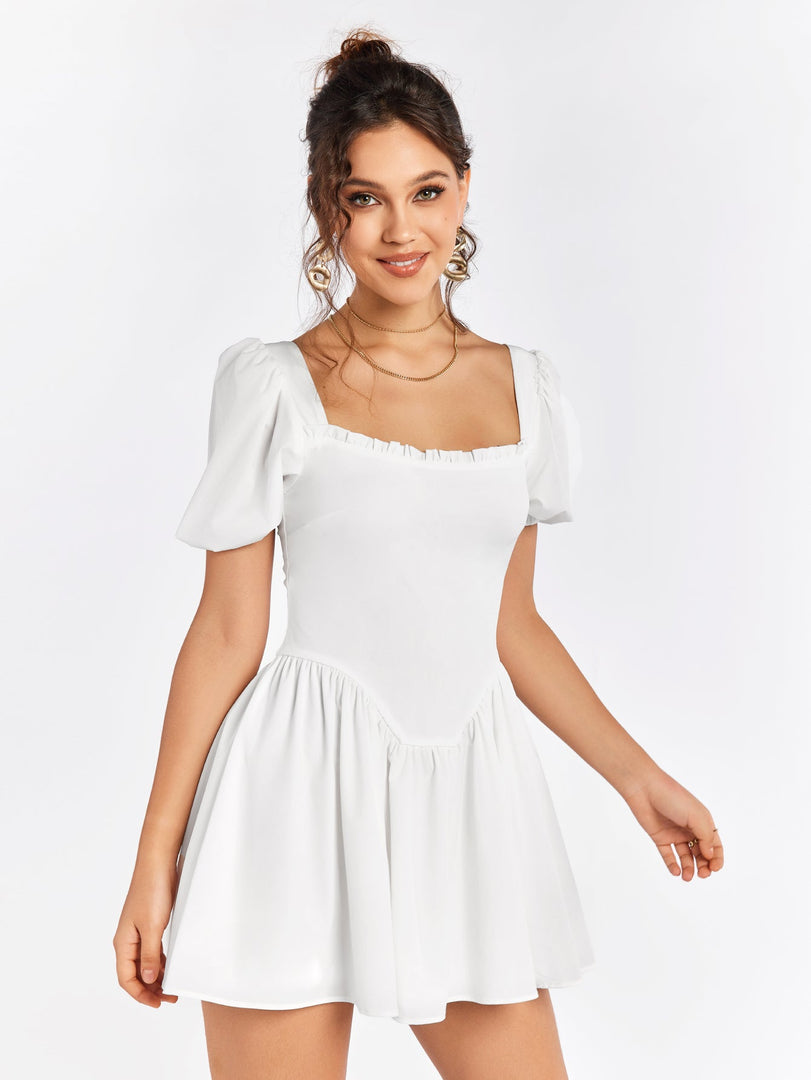 Puff Sleeve Zipper Back Mini Dress | Homecoming Dress, Wedding Guest Dress