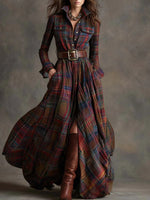 Load image into Gallery viewer, Women's Plaid Maxi Shirt Dress Belted Flowing Style
