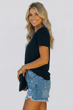 Load image into Gallery viewer, Women's Dark Blue Denim Shorts Distressed Frayed Hem Style
