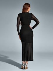 Round Neck Ruched Mesh Bodycon Dress | Cocktail Dress, Homecoming Dress