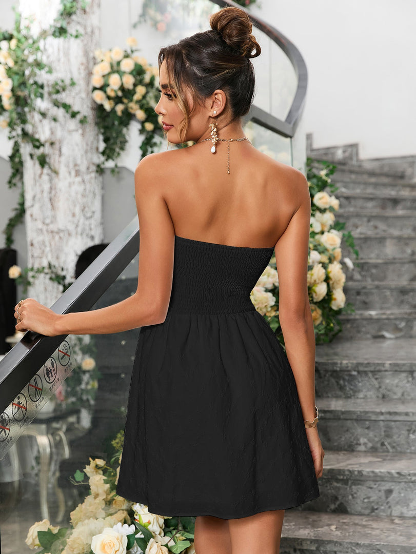 Ruched Back Draped Jacquard Tube Mini Dress | Homecoming Dress