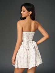 Ruched Bow Tie Back Floral Print Tube Dress | Wedding Guest Dress, Vacation Dress