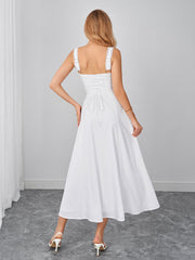 Ruched Bust Bow Tie Front Crisscross Back Dress | Wedding Guest Dress