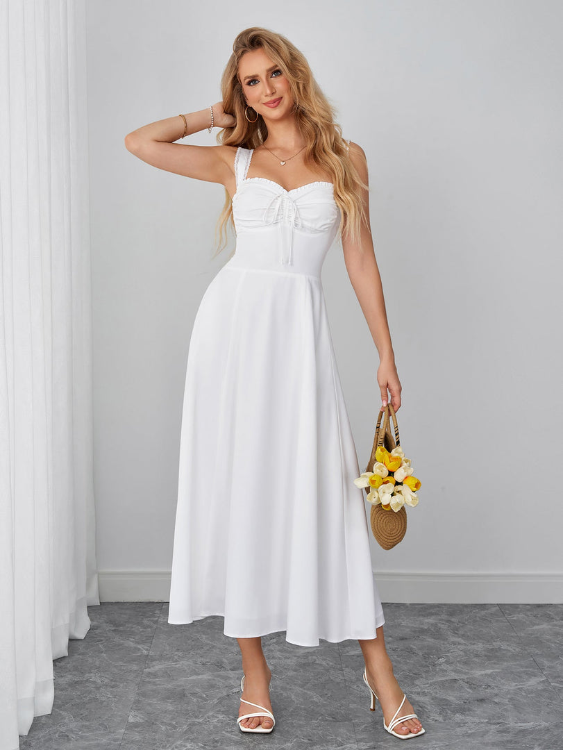 Ruched Bust Bow Tie Front Crisscross Back Dress | Wedding Guest Dress
