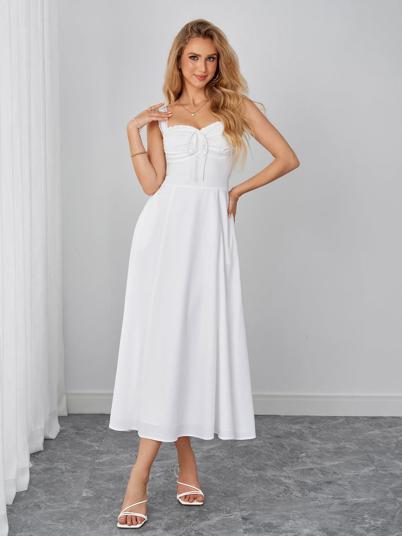 Ruched Bust Bow Tie Front Crisscross Back Dress | Wedding Guest Dress