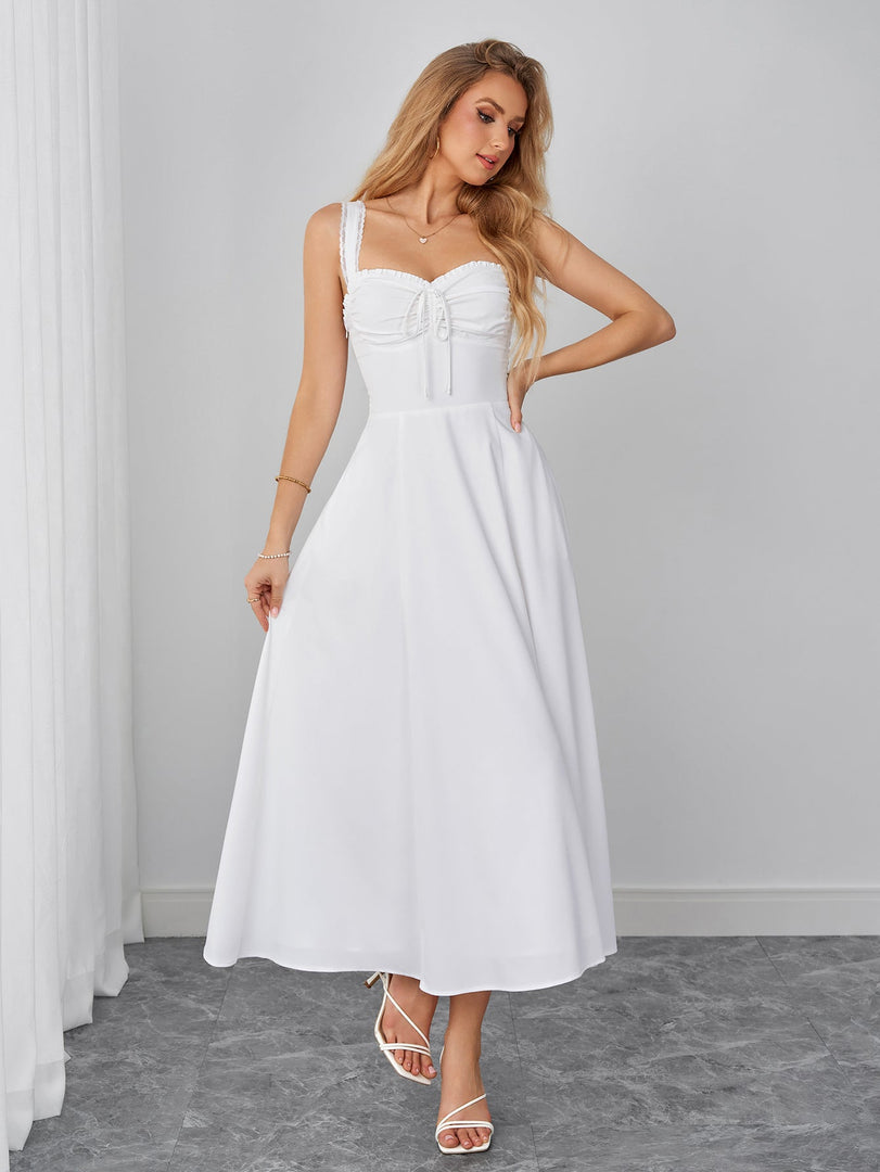 Ruched Bust Bow Tie Front Crisscross Back Dress | Wedding Guest Dress