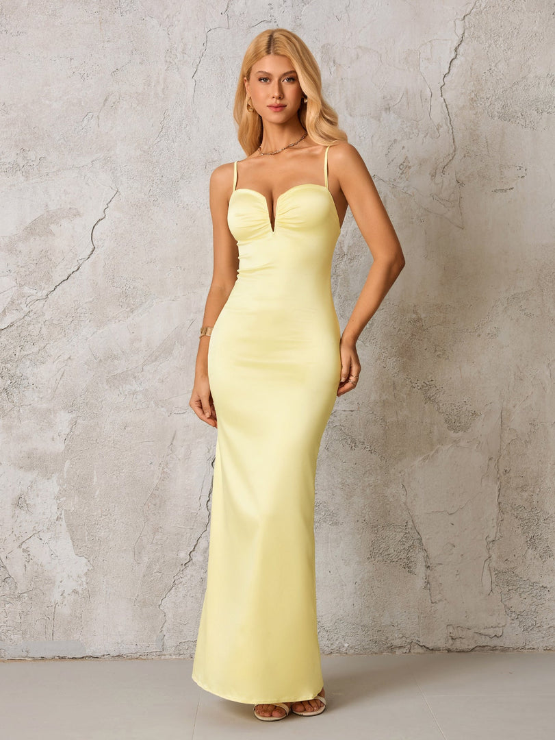 Ruched Bust Cut Out Backless Satin Dress | Bridesmaid Dress, Formal Dress