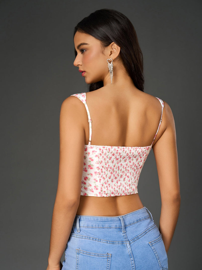 Ruched Bust Floral Print Crop Top | Vacation Top