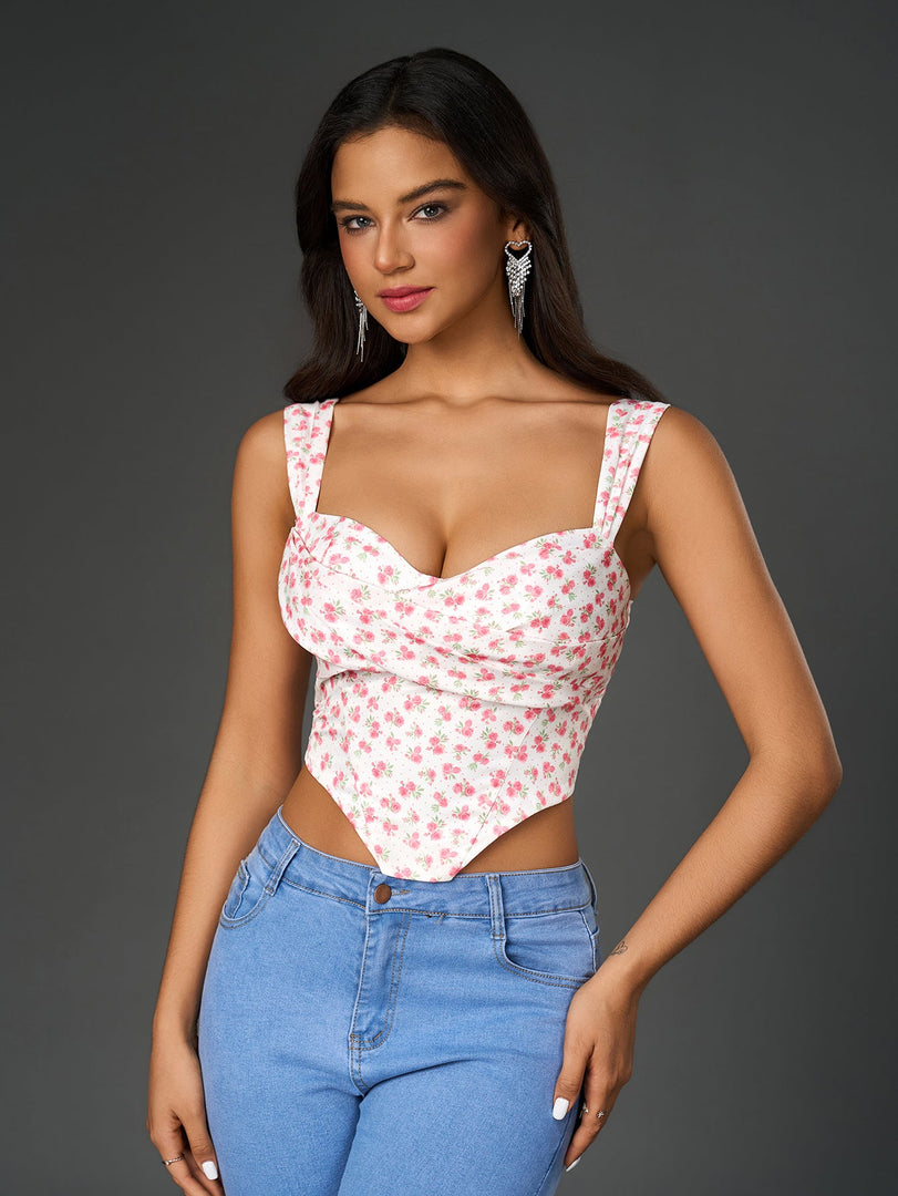 Ruched Bust Floral Print Crop Top | Vacation Top
