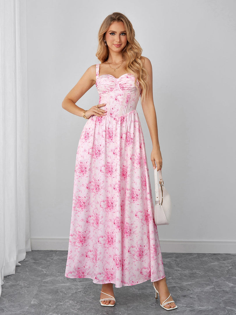Ruched Bust Lace Trim Pocket Floral Print Dress | Wedding Guest Dress, Vacation Dress