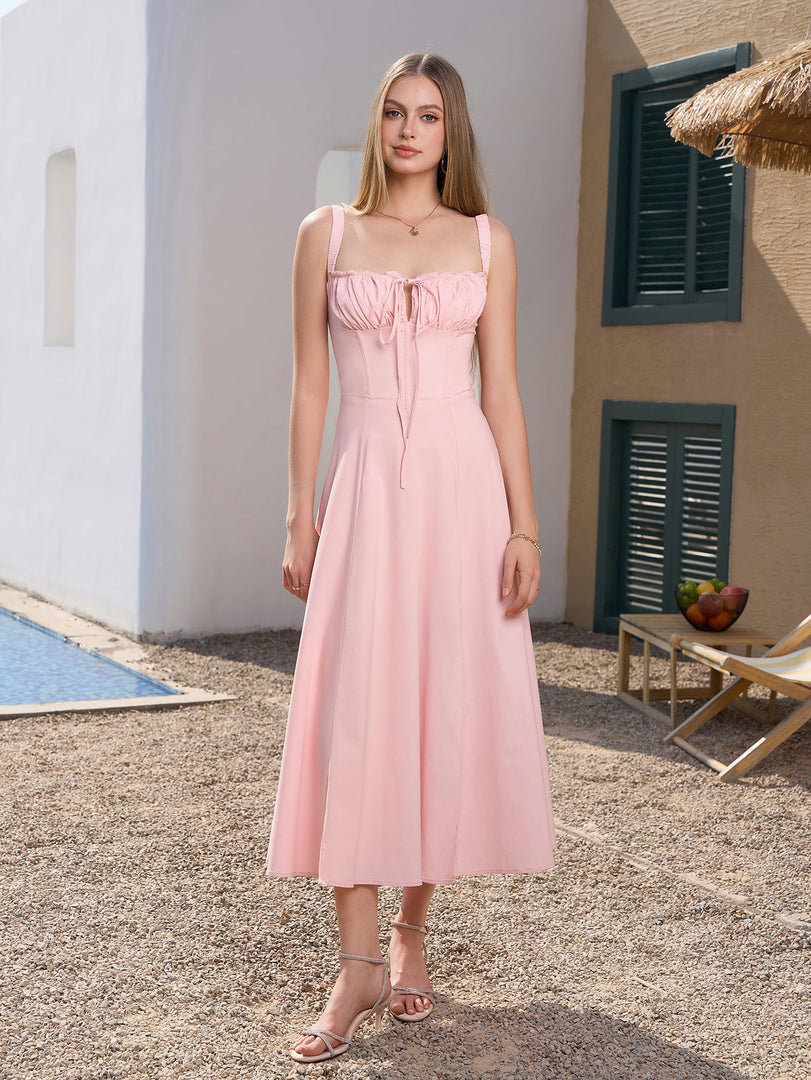 Ruched Bust Split Hem Crisscross Back Dress | Wedding Guest Dress