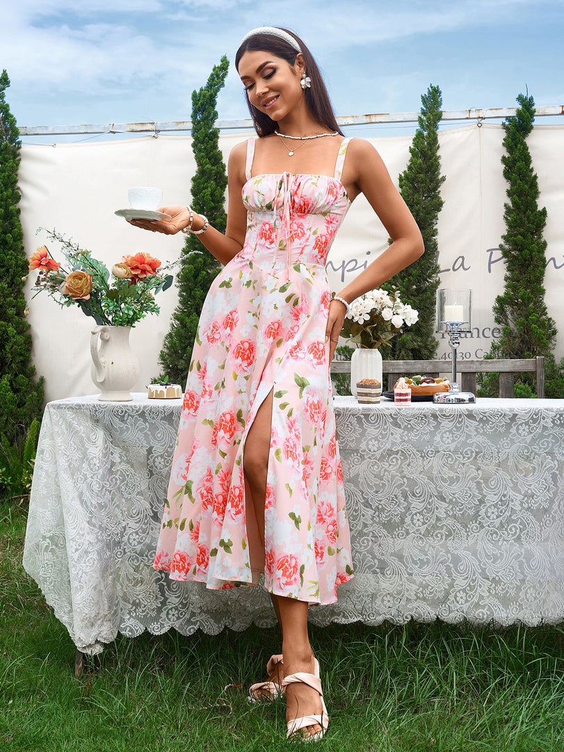 Ruched Bust Split Thigh Cami Dress | Vacation Dress