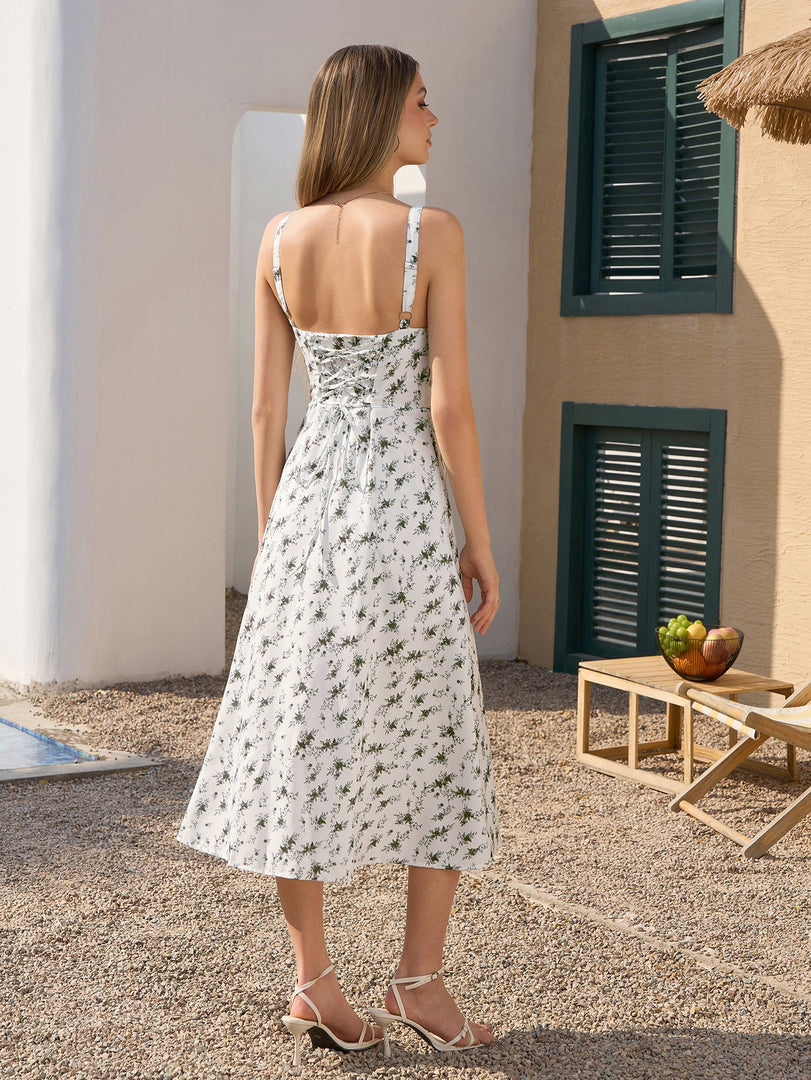 Ruched Bust Split Thigh Floral Cami Dress | Vacation Dress, Wedding Guest Dress