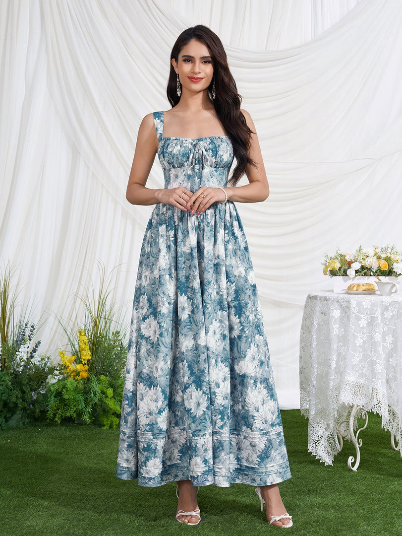 Ruched Bust Tie Front Floral Print Dress | Wedding Guest Dress, Vacation Dress