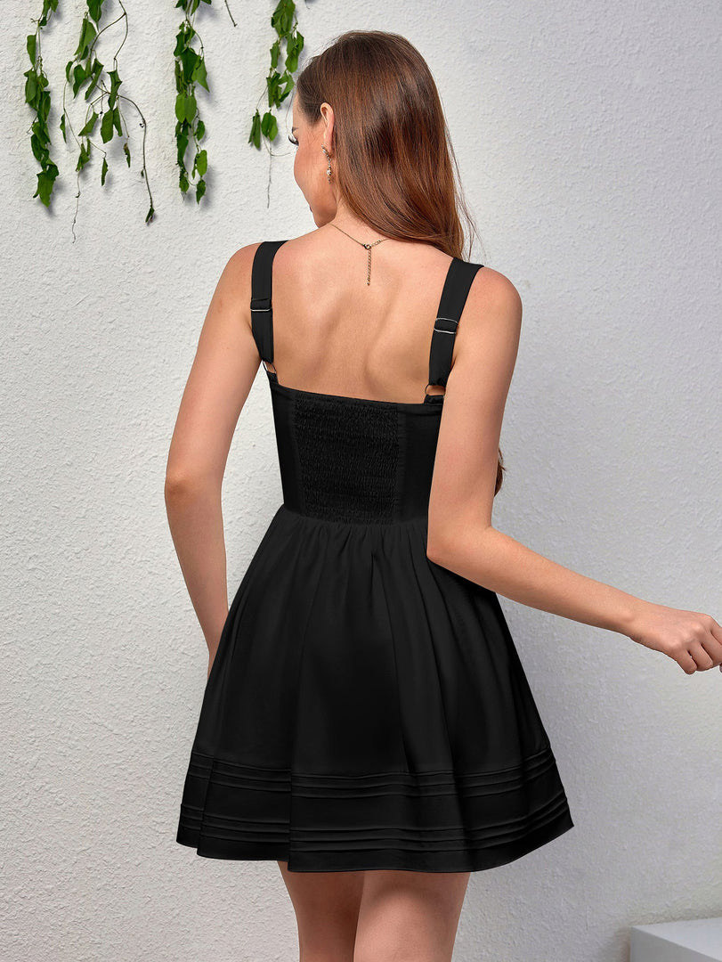 Ruched Bust Tie Front Pleated Hem Cami Dress | Vacation Dress