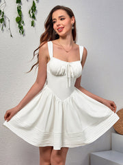 Ruched Bust Tie Front Pleated Hem Cami Dress | Vacation Dress