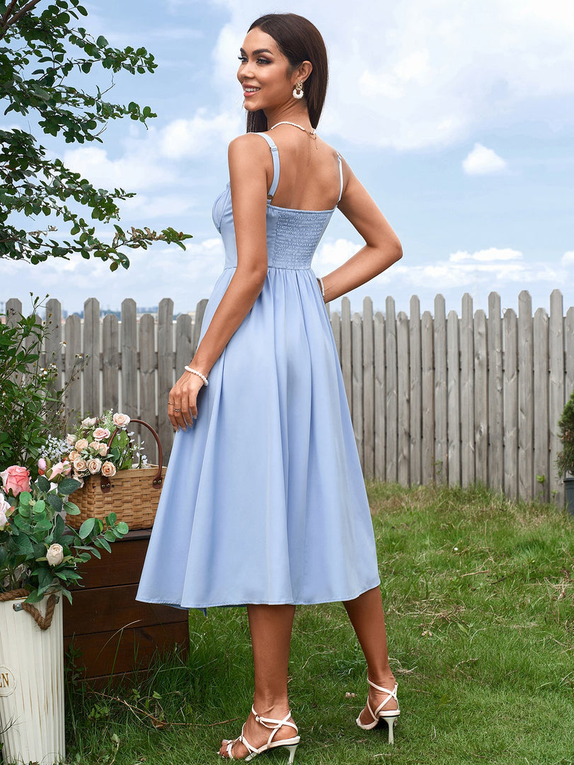 Ruched Bust Tie Front Split Thigh Ruched Cami Dress | Vacation Dress