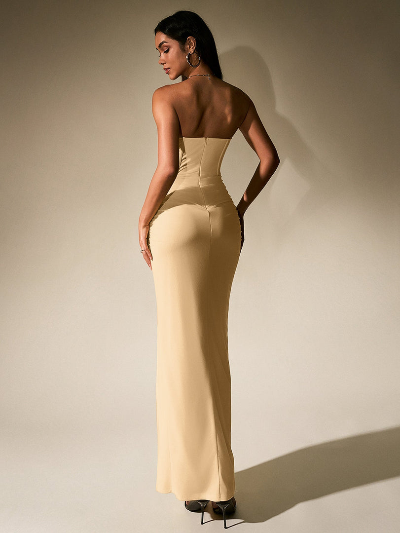 Ruched Corset Split Hem Mesh Tube Dress | Cocktail Dress