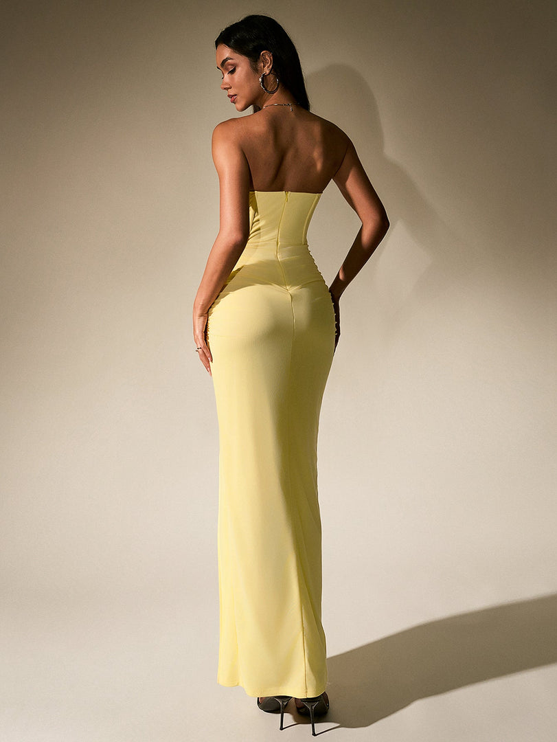 Ruched Corset Split Hem Mesh Tube Dress | Cocktail Dress