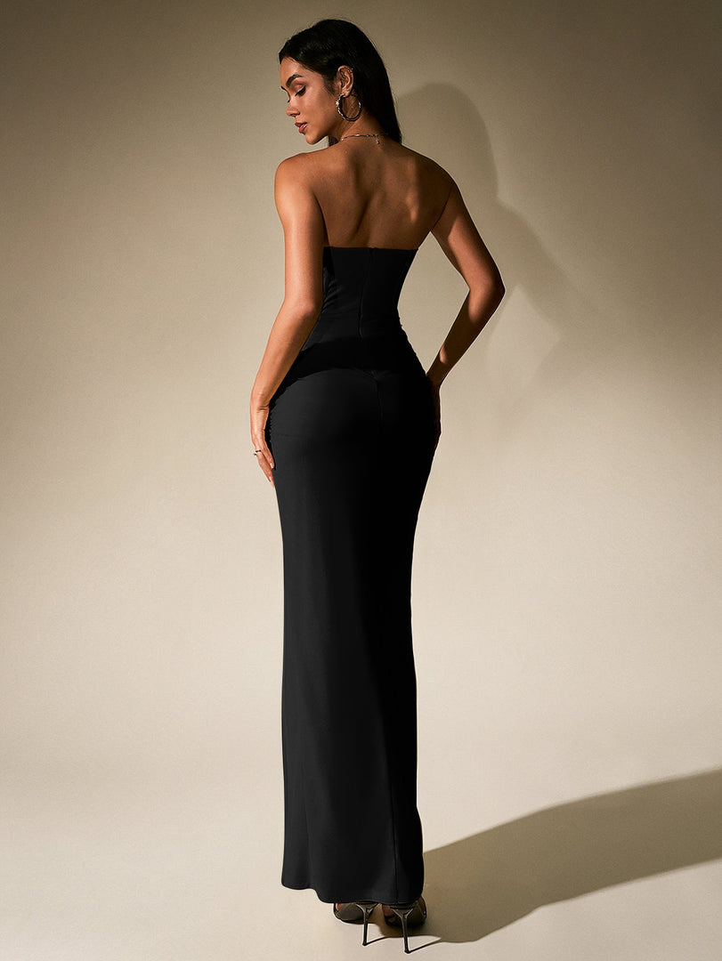 Ruched Corset Split Hem Mesh Tube Dress | Cocktail Dress