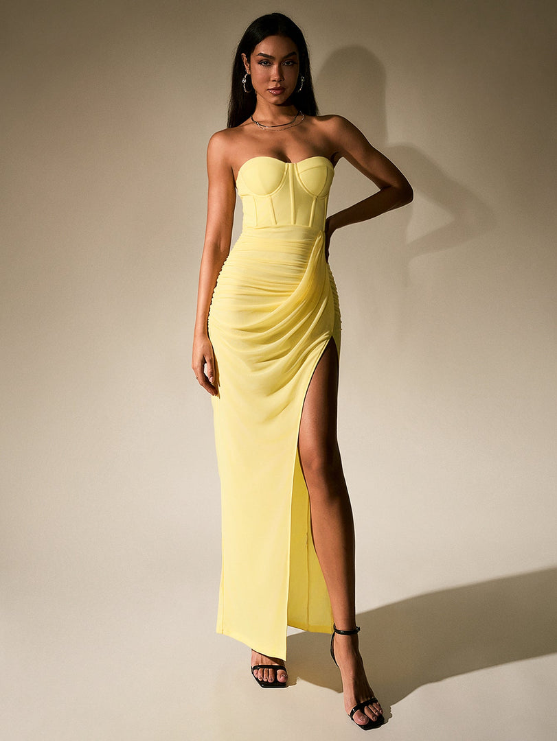 Ruched Corset Split Hem Mesh Tube Dress | Cocktail Dress