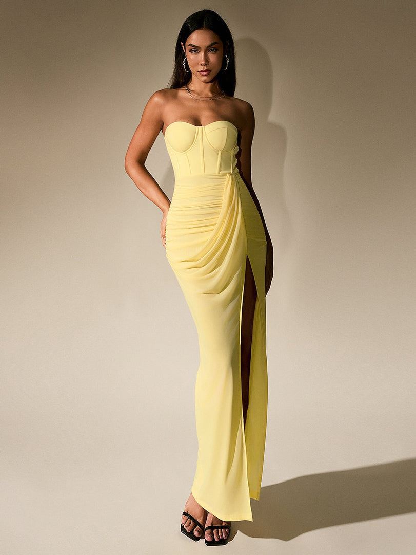 Ruched Corset Split Hem Mesh Tube Dress | Cocktail Dress