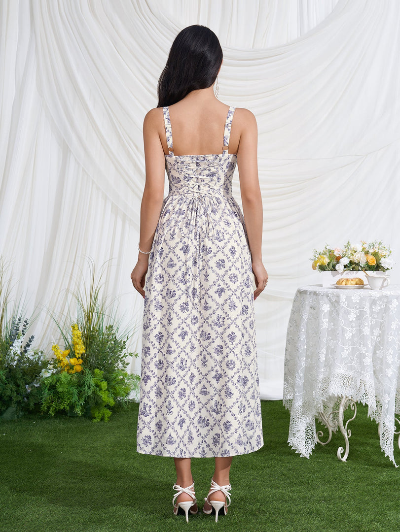 Ruched Crisscross Back Split Floral Print Dress | Wedding Guest Dress, Vacation Dress