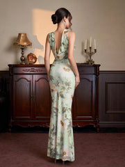 Ruched Mermaid Hem Floral Print Bodycon Mesh Dress | Vacation Dress