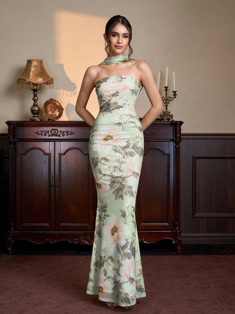 Ruched Mermaid Hem Floral Print Bodycon Mesh Dress | Vacation Dress